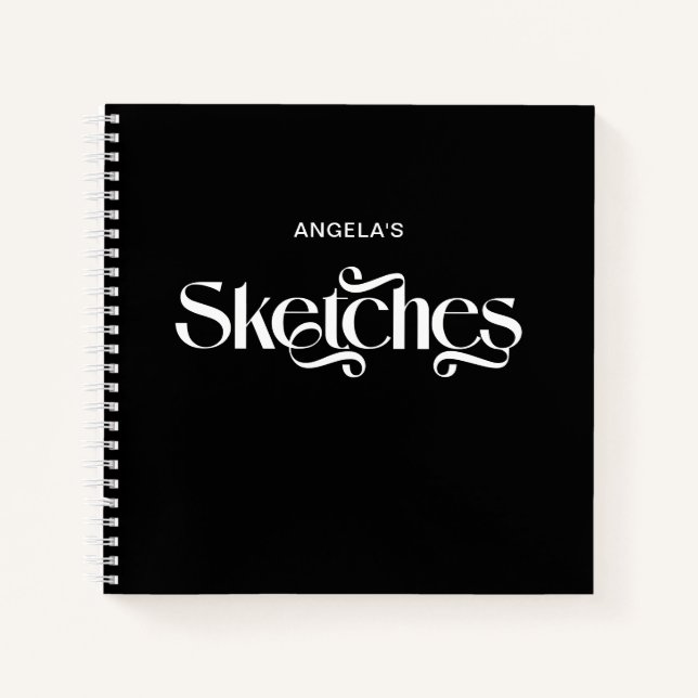 Schwarz-Weiß-Typografie-Skizzen Notizbuch (Vorderseite)