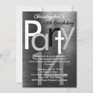 Schwarz-Weiß-Typografie Teen Boy Birthday Party Einladung
