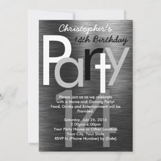 Schwarz-Weiß-Typografie Teen Boy Birthday Party Einladung