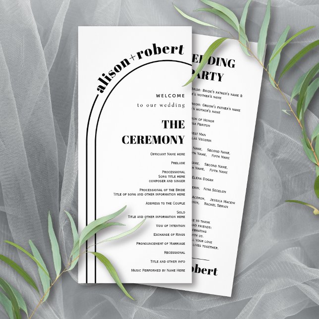 Schwarz-Weiß-Typografie und Bogenhochzeit Werbekarte (Von Creator hochgeladen)