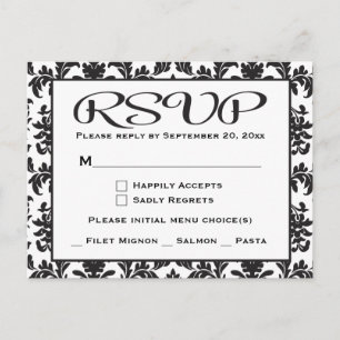 Schwarz-Weiß-UAWG Damask Hochzeit / Party Einladungspostkarte