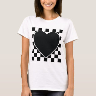 Schwarz-weiß ÜBERPRÜFTE HERZ-LIEBE-PATTERIEN T-Shirt