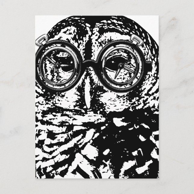 Schwarz-Weiß-Uhu mit Brille Postkarte (Vorderseite)