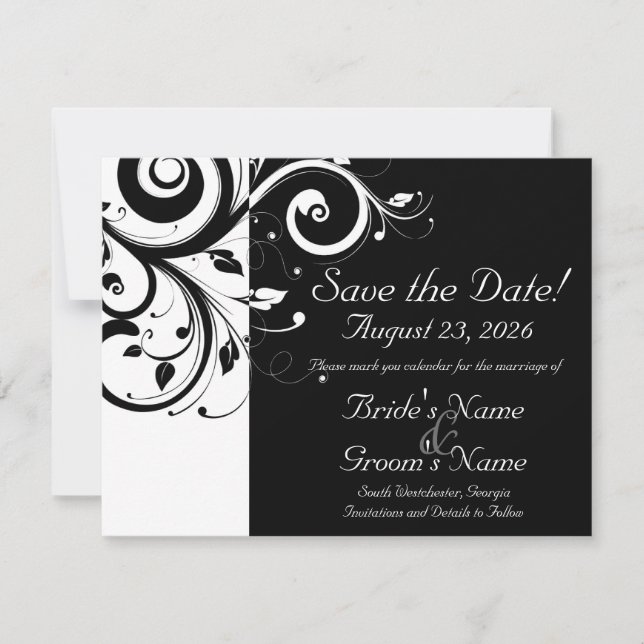 Schwarz +Weiß Umdrehung Hochzeit speichern das Dat Save The Date (Vorderseite)