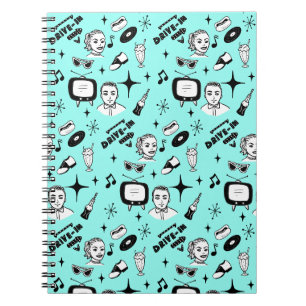 Schwarz, Weiß und Aquamarine Fifty Style Retro Notizblock