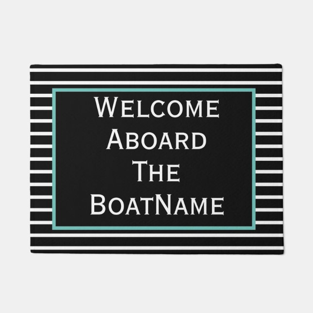 Schwarz, Weiß und Aquamariner Empfang an Bord Fußmatte (Vorderseite)