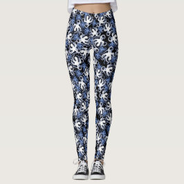 Schwarz, Weiß und Blauer Oktopus Nahtloses Muster Leggings