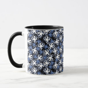Schwarz, Weiß und Blauer Oktopus Nahtloses Muster Tasse