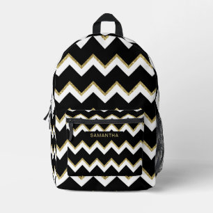 Schwarz, Weiß und eine glatte, goldene Wavy Lines Bedruckter Rucksack