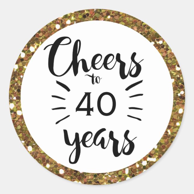 Schwarz-weiß und Gold auf 40 Jahre Runder Aufkleber (Vorderseite)