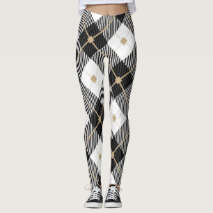 Schwarz Weiß und Gold Kariert Leggings