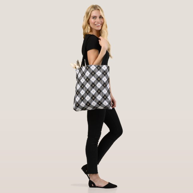 Schwarz-weiß und Gold Kariert Tasche (Am Model)