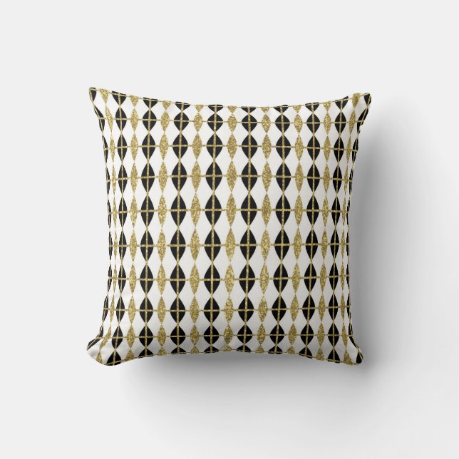 Schwarz, Weiß und Gold Marquise Pillow Kissen (Vorderseite)