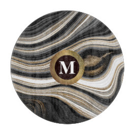 Schwarz-weiß und Gold mit jeder Monogramm Schneidebrett