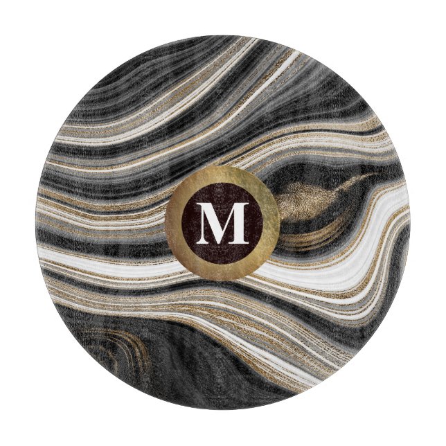 Schwarz-weiß und Gold mit jeder Monogramm Schneidebrett (Vorderseite)