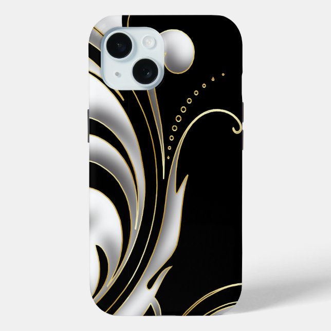 Schwarz, Weiß und Gold Swirl Case-Mate iPhone Hülle (Rückseite)