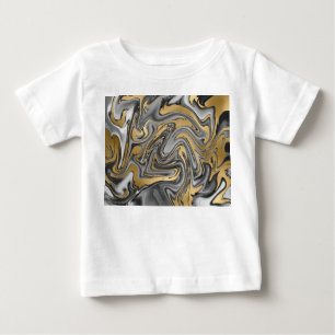 Schwarz, Weiß und Goldmarmor Ölteppich Abstrakt Baby T-shirt