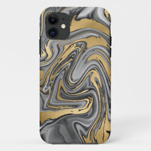 Schwarz, Weiß und Goldmarmor Ölteppich Abstrakt Case-Mate iPhone Hülle