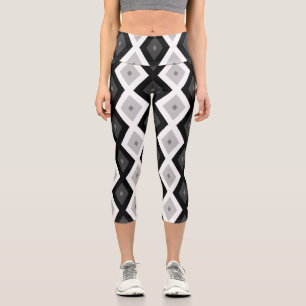 Schwarz, Weiß und Grau Capri Leggings