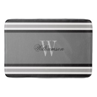Schwarz Weiß und Grau Gestreift Monogramm Badematte