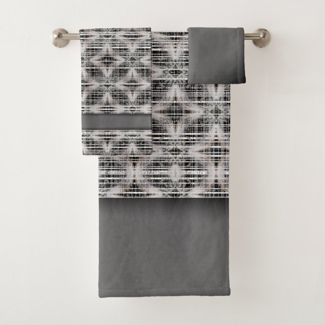 Schwarz, Weiß und Grau Karo Diamantmuster Badhandtuch Set (Insitu)
