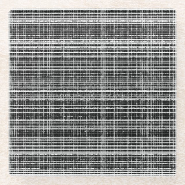 Schwarz, Weiß und Grau-Karo Glasuntersetzer (Vorderseite)