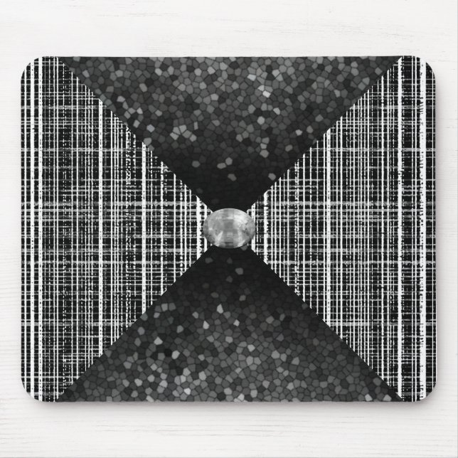 Schwarz, Weiß und Grau-Karo Mousepad (Vorne)