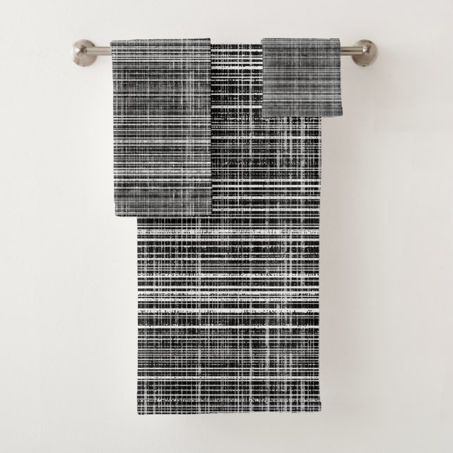 Schwarz-, Weiß- und Grau-Karo-Muster Badhandtuch Set (Insitu)