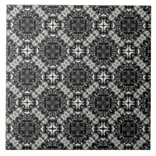 Schwarz-, Weiß- und Grau-Ruffelder-Mandalas-Muste Fliese