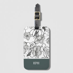 Schwarz, Weiß und Grün mit Monogramm Gepäckanhänger