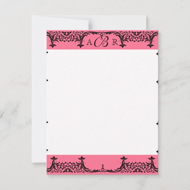 Schwarz, Weiß und Hot-Pink Damask Danke Notizen Einladung (Vorderseite)