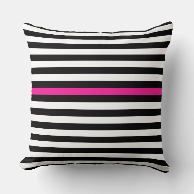 Schwarz-Weiß- und Hot-Pink-Streifen Kissen (Vorderseite)