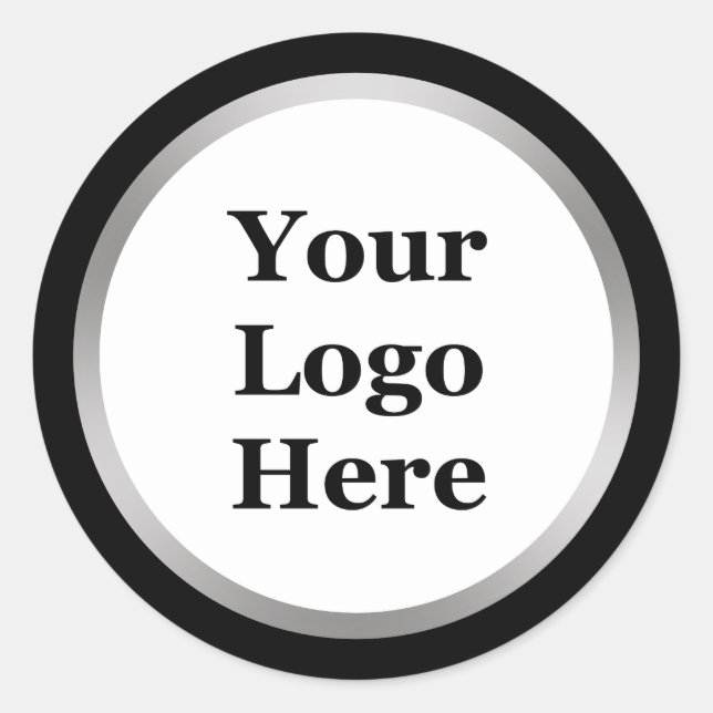 Schwarz, Weiß und Imitate Silver Dein Logo hier Runder Aufkleber (Vorderseite)