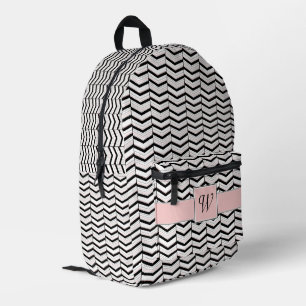 Schwarz Weiß und Rosa Chevron Bedruckter Rucksack