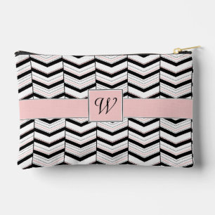 Schwarz Weiß und Rosa Chevron Zubehörtasche