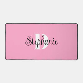 Schwarz-weiß und rosa Niedlich Modernes Monogramm Schreibtischunterlage