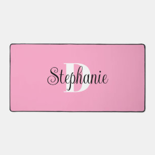 Schwarz Weiß und Rosa Süßes Modernes Monogramm Schreibtischunterlage