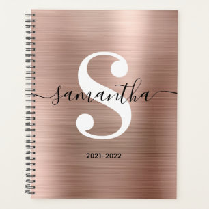 Schwarz Weiß und Roségold moderner Stil Monogramm Planer