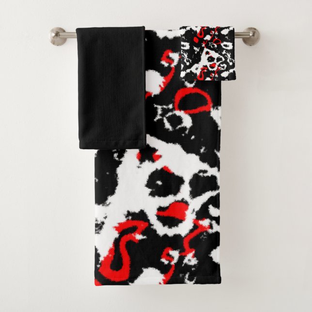 Schwarz-weiß und rot Abstrakt Badhandtuch Set (Insitu)