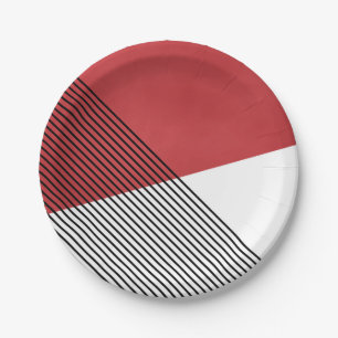 Schwarz, Weiß und Rot einfache geometrische Kunst Pappteller