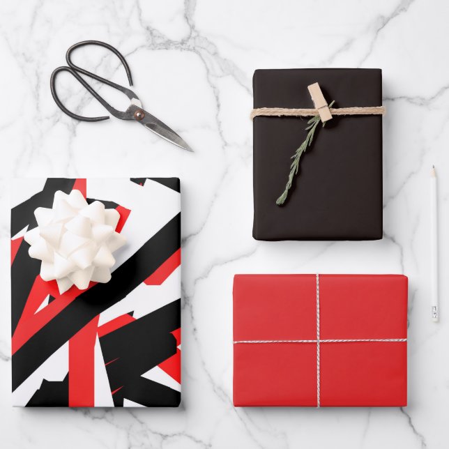 Schwarz, Weiß und Rot Geschenkpapier Set (Vorderseite)