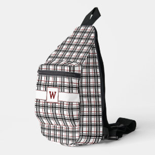 Schwarz-weiß und rot Kariert Crossbody Bag