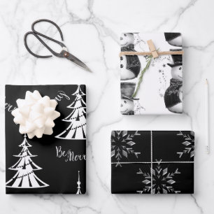 Schwarz, Weiß und Silber Weihnachten Geschenkpapier Set