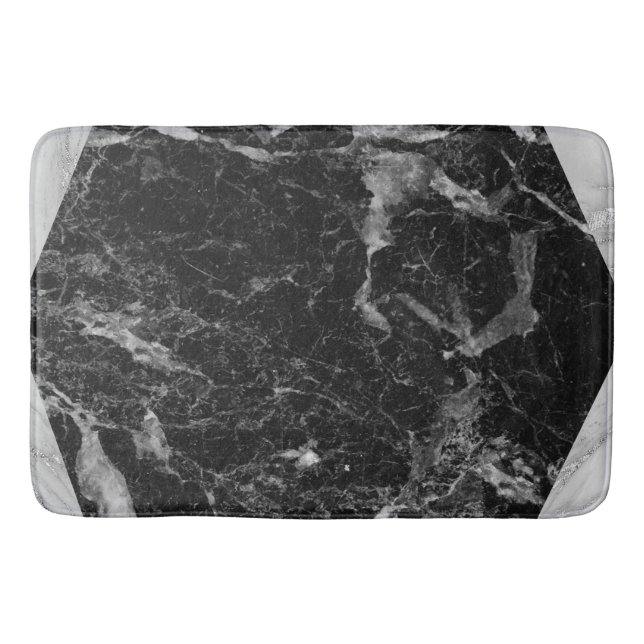 Schwarz-weiß- und Silbermarmor Moderner Glam Trend Badematte (Vorderseite)