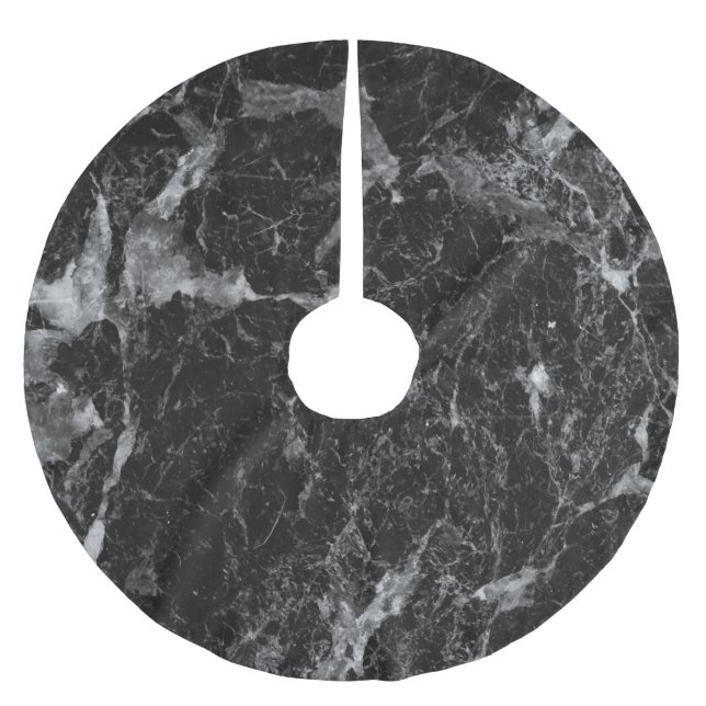 Schwarz-weiß- und Silbermarmor Moderner Glam Trend Polyester Weihnachtsbaumdecke (Vorderseite)