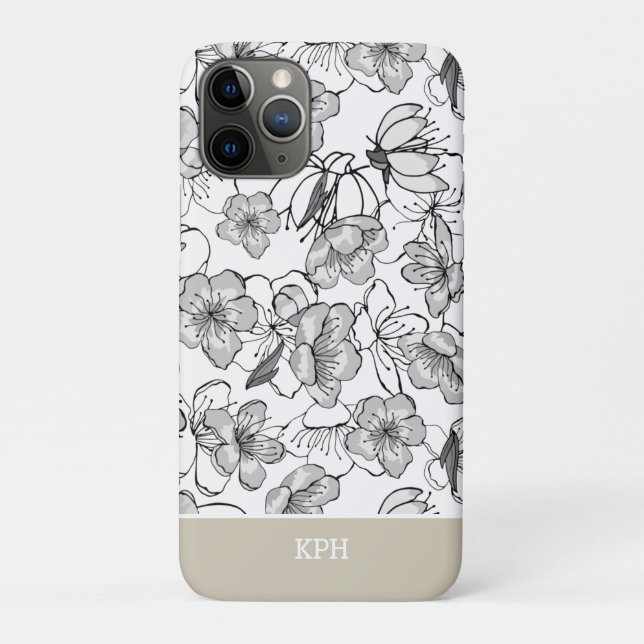 Schwarz, Weiß und Tan mit Monogramm Case-Mate iPhone Hülle (Rückseite)