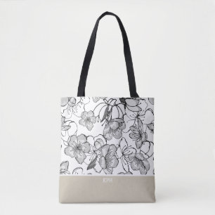 Schwarz, Weiß und Tan mit Monogramm Tasche