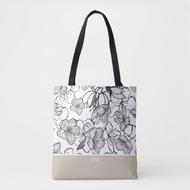 Schwarz, Weiß und Tan mit Monogramm Tasche (Vorderseite)