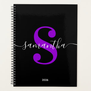 Schwarz Weiß und Violett Moderner Stil Monogramm Planer