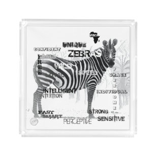 Schwarz-Weiß-Unique-Zebras-Typografie Acryl Tablett